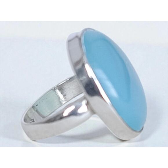 Vintage 925 Silver Blue Chalcedony Ring Large Oval Statement Gemstone - Picture 2 of 8